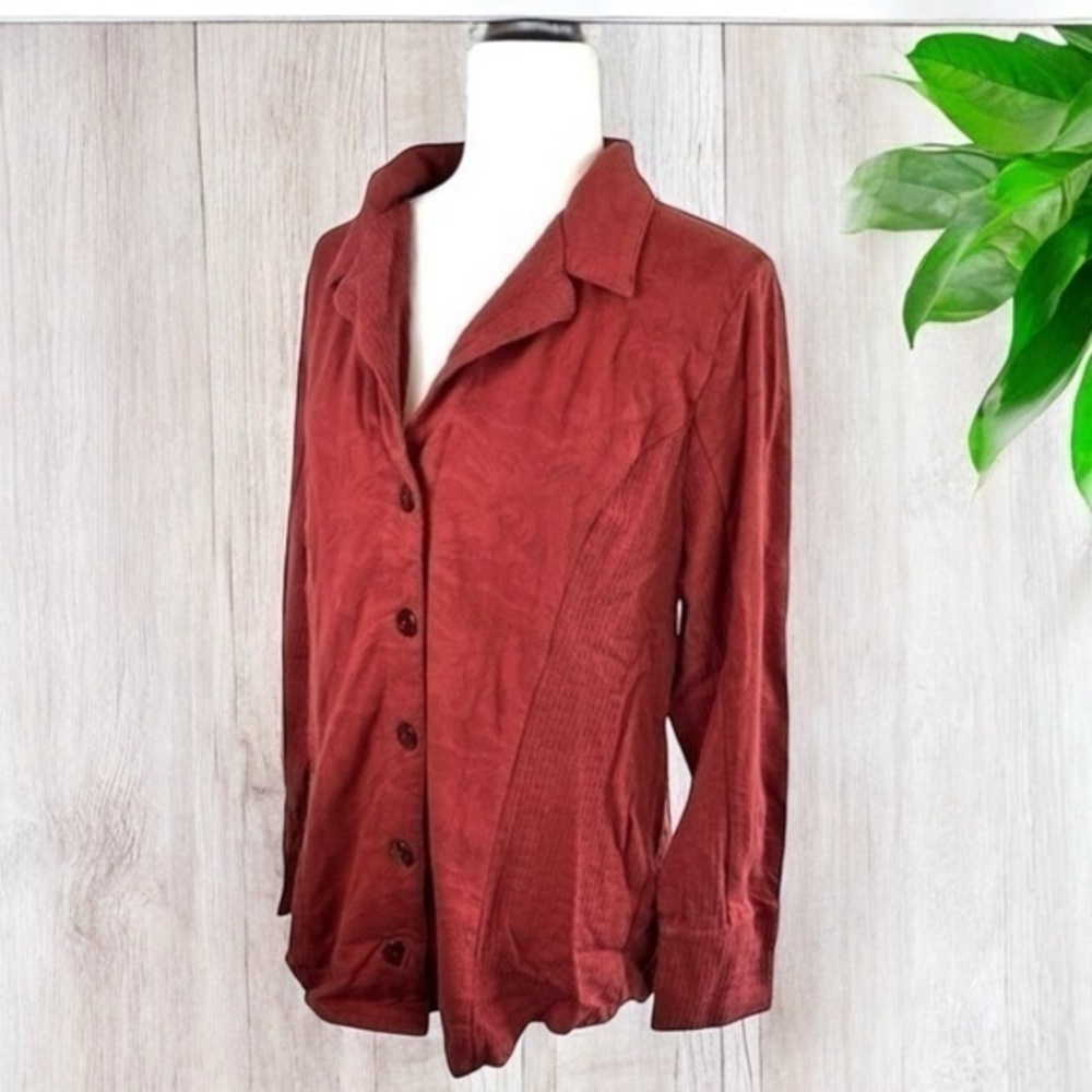 Soft Surroundings Womens Isabella Jacket Shirt Red Buttons Collar 100% Cotton 14